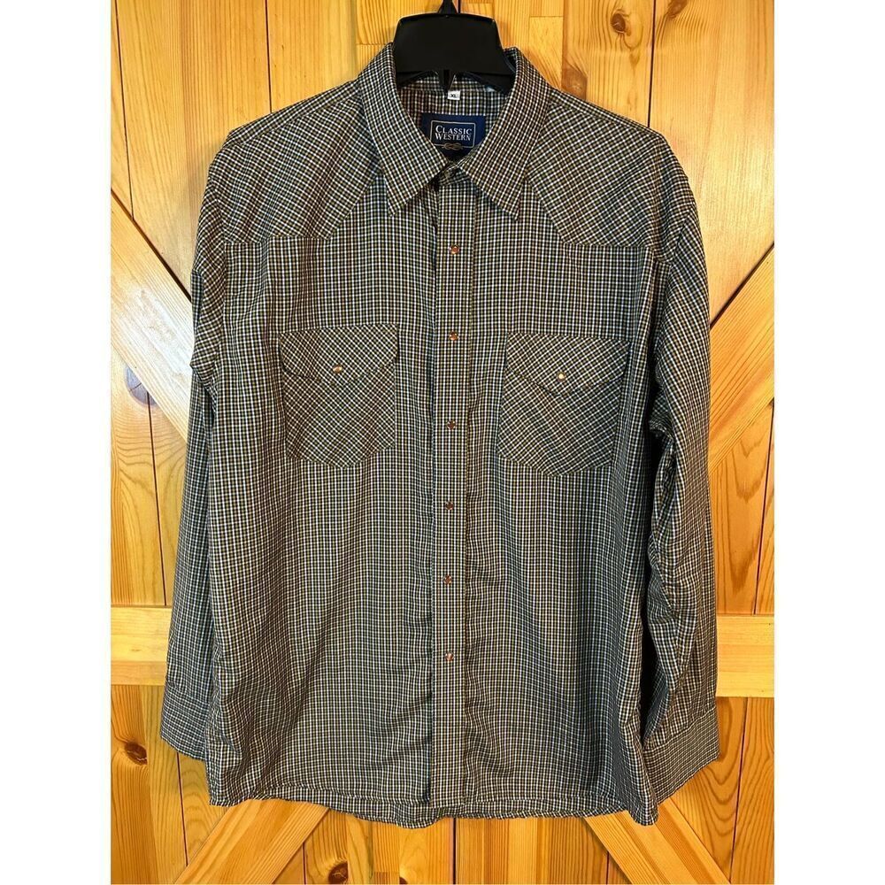 Vintage Classic Western pearl snap plaid shirt, size XL (4994)